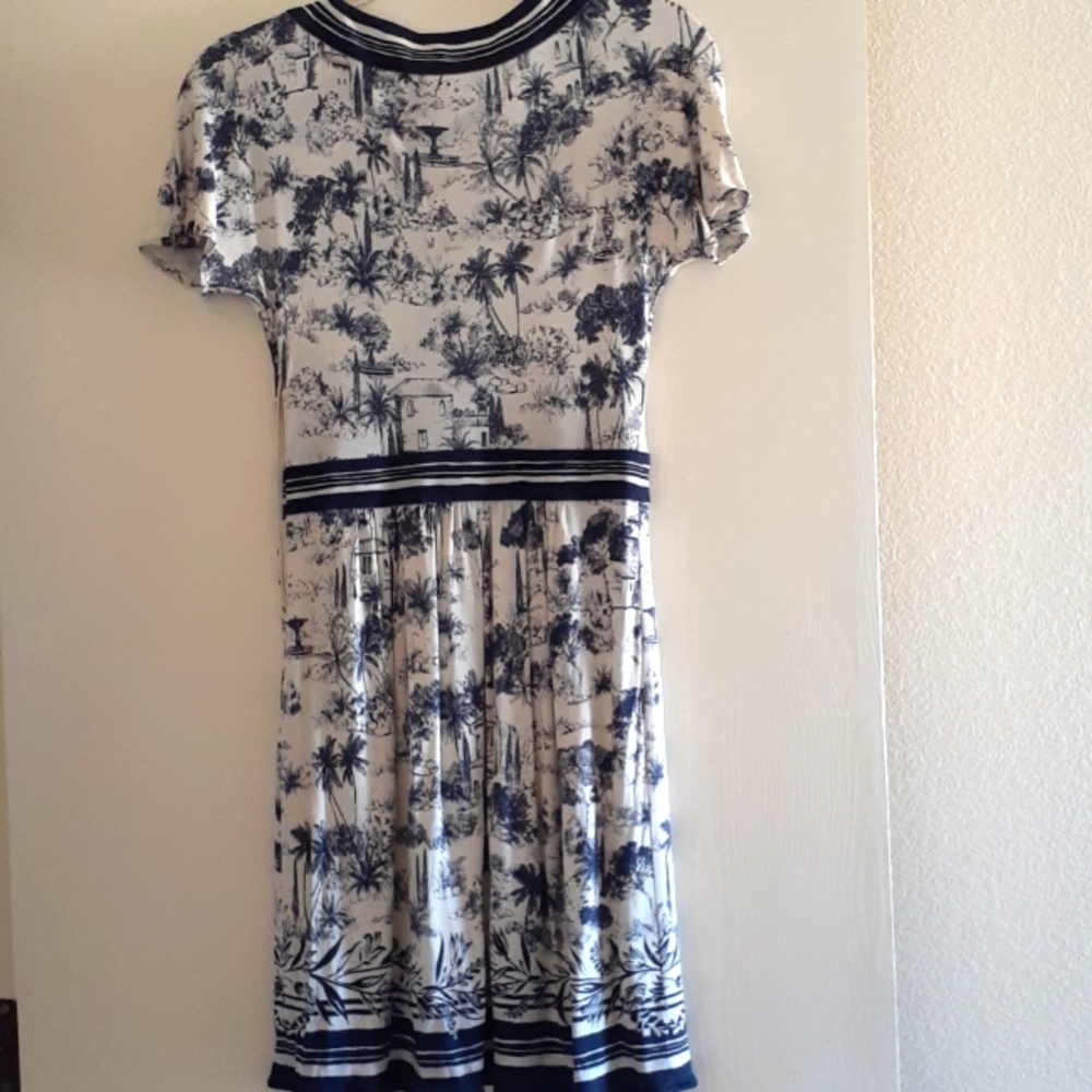 Tory Burch Silk Interlock Print Dress V-Neck Ivory Toile Size XS - Picture 9 of 16